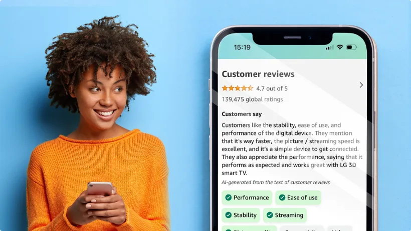 Amazon's Customers say summary on a product page