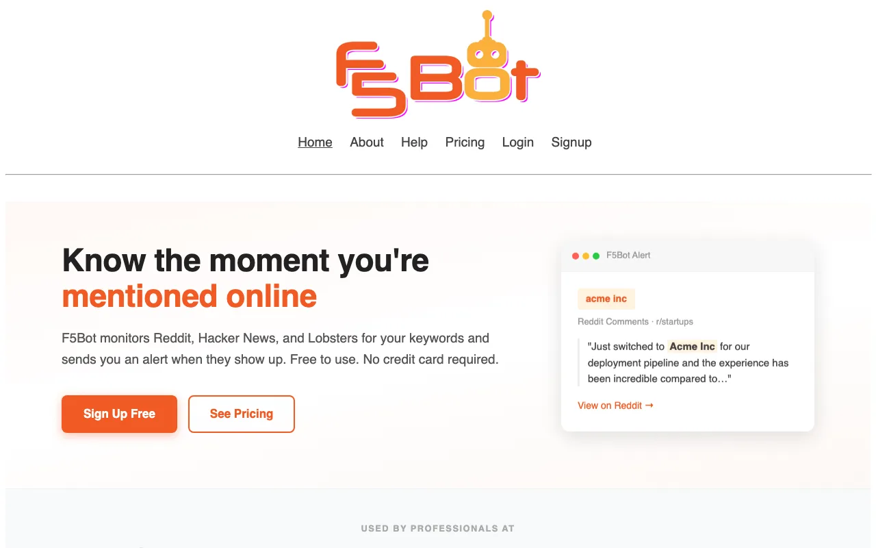 F5Bot home page