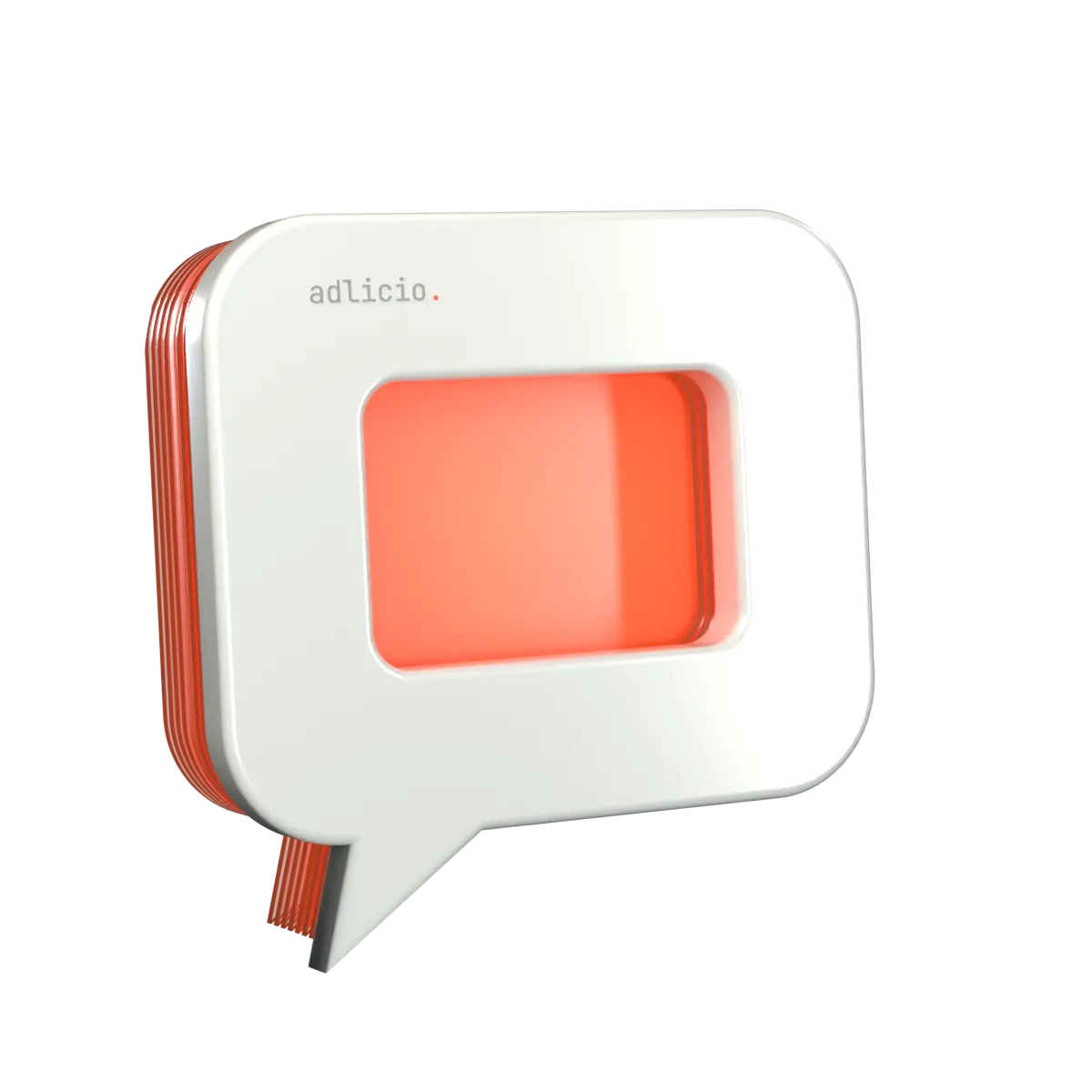 The adlicio speech bubble with a glowing screen